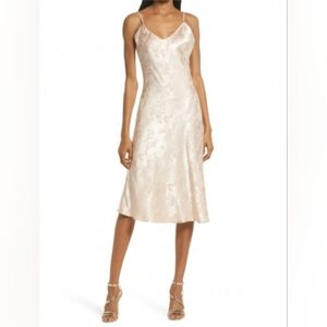 Lulus Women's Calla Love Champagne Floral Jacquard Satin Slip Midi Dress Size XL